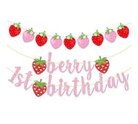 1 Bandera De Primer Cumpleaños Con Purpurina De Fresa, 1 Bandera Pequeña De Fresa, Pancarta De Primer Cumpleaños, Decoraciones De Primer Cumpleaños Para Niñas, Fiesta De Té De Primer Cumpleaños