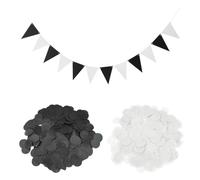 1 banderín blanco y negro y confeti de 20 g, suministros para fiestas, decoraciones de fiesta, pancartas de decoración de fondo para fiestas, confeti, decoración creativa para fiestas