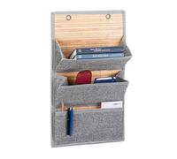 1 Bolsa Colgante, Organizadora, Almacenaje, para Pared, Armario y Puerta, Bambú, 3 Compartimentos, Gris