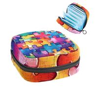1 bolsa de almacenamiento de servilletas sanitarias, organizador grande reutilizable para el primer período para niñas, mujeres y mujeres, 17 x 17 x 12 cm, rompecabezas coloridos artísticos