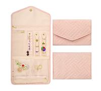 1 bolsa de almacenamiento plegable para joyas, bolsa de joyería portátil, organizador de joyas de viaje, caja de almacenamiento para anillos, utilizado para pulseras, pendientes, anillos (rosa nude)