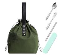 1 Bolsa De Almuerzo Con Cordón, 1 Juego De Vajilla, Diseño Práctico, Liviano Y Fácil De Transportar, Adecuado Para Cenar Al Aire Libre, Adecuado Para Estudiantes Y Entusiastas Del Aire Libre.