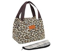 1 Bolsa De Almuerzo Con Estampado De Leopardo Y 1 Bolsa De Cubiertos, Bolsa De Mano Portátil, Bolsa De Almuerzo Para Mujer, Bolsa De Almuerzo De Moda
