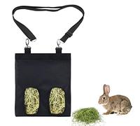 1 bolsa de comida de heno de conejo y 1 correa ajustable, comedero automático para conejos, bolsa de almacenamiento para hámsters y cobayas, bolsa de almacenamiento para mascotas pequeñas, color negro