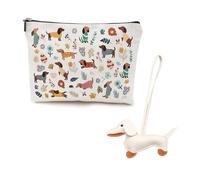 1 Bolsa De Cosméticos con Estampado De Perro, 1 Etiqueta De Perro Salchicha, Bolsa Impermeable para Lavar Animales, Regalo para Amantes De Los Animales.