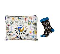 1 Bolsa De Cosméticos En Forma De Voleibol Y 1 Par De Calcetines Deportivos, Bolsa De Cosméticos Impermeable Impresa A Doble Cara, Adecuada para Fitness Y Ropa De Viaje.