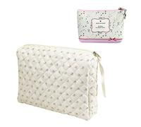 1 bolsa de cosméticos para mujer y 1 portamonedas, organizador de diseño floral, bolsa de cosméticos de moda, gran capacidad con cremallera y asa, adecuado para viajes., Blanco, 23*18*6 cm, moderno