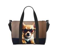 1 bolsa de gimnasio estampada con gafas de perro chihuahua para mujer, bolsa de viaje para fin de semana, bolsa de lona para artículos personales, Negro -, Talla única