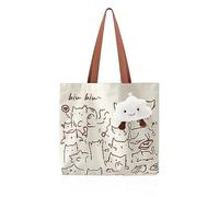 1 bolsa de lona con 1 colgante de nube de felpa, bolso de hombro de gran capacidad, bonito bolso de mano, bolsa de la compra con diseño de gato, bolsa de ocio plegable, ideal para viajes, picnics,