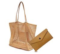 1 bolsa de malla de playa con 1 bolsillo de fieltro para monedas, bolsa de hombro plegable de malla de gran capacidad, bolsa de playa de verano, perfecta para fiestas en la playa, viajes, compras