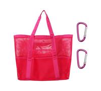 1 Bolsa De Malla Rosa, 2 Hebillas para Colgar, Bolsa De Juguetes De Playa, Bolsa Hueca Transpirable, Bolso De Mano con Múltiples Bolsillos, Adecuada para Viajes A La Piscina Y A La Playa