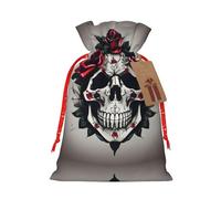 1 bolsa de mano de material duradero con diseño de calavera de rosa roja, 11,9 x 17,5 cm, con cordón para regalo elegante de Halloween