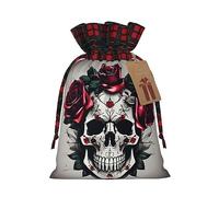 1 bolsa de mano de material duradero con diseño de calavera de rosa roja, 21 x 30 cm, con cordón para regalo elegante de Halloween