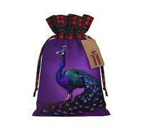 1 bolsa de mano de material duradero con patrón de pavo real morado, 4.7 x 6.9 pulgadas con cordón para regalo elegante de Halloween