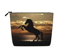1 bolsa de maquillaje de cáñamo falso con estampado de jirafa, organizador de artículos de aseo de viaje, almacenamiento diario, esencial para viajes de negocios, The Sunset Stallion (1), Talla única