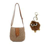 1 Bolsa De Paja Diagonal Y 1 Cole, Bolso De Verano De Moda, Bolso Informal De Playa, Lindo Cole De Bolso, Adecuado Para Vacaciones, Colocación Diaria De Ocio (Marrón).