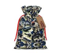 1 bolsa de regalo de arpillera rústica con patrón de peces, bolsas de regalo de tela para Navidad, perfectas para cualquier ocasión