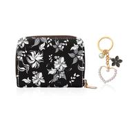 1 Bolsa De Tarjeta De Identificación Impresa, 1 Llavero De Flores De Perlas, Bolso De Clip De Tarjeta De Almacenamiento Floral, Billetera De Monedas Simple Y De Moda.