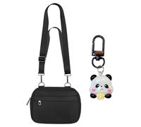 1 Bolso Bandolera Negro Y 1 Llavero Panda, Bolso Bandolera Ajustable, Bolso Bandolera Impermeable, Bolso Bandolera De Viaje