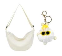 1 Bolso Beige De Media Luna, 1 Cole De Muñeca Blanca, Bolso Bandolera De Gran Capacidad, Bolso Pequeño De Cintura Moderno Y Versátil, Adornos De Bolso De Felpa.