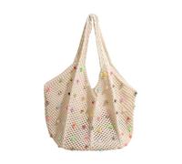 1 bolso de hombro bohemio de ganchillo con cuentas de colores, bolso de mano tejido | Bolsa de playa de ganchillo hippie colorida para mujer