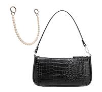 1 Bolso De Hombro Negro Y 1 Pieza De Cadena Plateada, Bolso De Hombro Con Patrón De Cocodrilo, Bolso De Axila Vintage, Bolso De Hombro De Cuero De Moda Para Niñas Y Mujeres