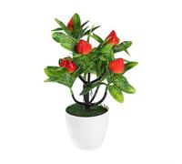 1 bonsái de frutas artificiales, planta falsa en maceta con hojas vibrantes, decoración de PVC de bajo mantenimiento para sala de estar, mesa de café, accesorio de fotografía (fresa)