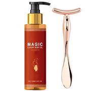 1 botella Body Oil,Aceite corporal de lujo magico,Magic Body Oil,100% Puro y Natural,Reafirma e hidrata la piel,Prevención de Estrías,Con empuje de masaje grande en forma de T de oro rosa