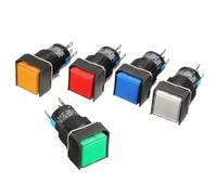 1 botón pulsador momentáneo de 16mm, interruptor de bloqueo automático, luz LED cuadrada DC6V DC12V DC24V AC220V(Green,Momentary,AC220V)