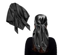 1 bufanda cuadrada grande de color liso, bufanda fina de satén, bufanda de seda para mujer, bufanda de color liso para mujer, bufanda cuadrada versátil (negro), Negro , 90 * 90 cm