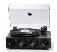 1 BY ONE Tocadiscos de Vinilo Todo en Uno con Altavoces Integrados, Preamplificador de Fono, Cápsula Magnética AT-3600L, Salida RCA, Transmisión por Correa 2 Velocidades, Acabado en Laca de Piano Gris