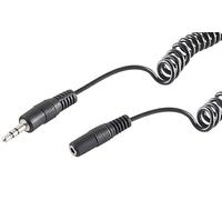 1 cable alargador en espiral estéreo de 2,5 m y conector jack de 3,5 mm, color negro, ideal para auriculares, altavoces y equipos Hi-Fi.