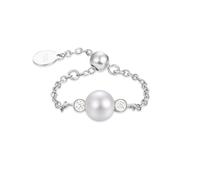 1 cadena ajustable de plata de ley con perlas de circonita para mujeres y hombres, anillo de boda cúbico de una sola fila para fiesta, Piedra