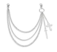 1 Cadena para pantalón para hombre y mujer con cruz, cadena para cartera de aleación de plata, accesorio punk hip hop para jeans, longitud 38 cm y 46 cm, 53 cm