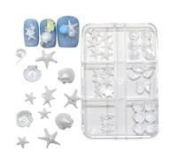 1 caja/36 piezas de perlas brillantes de resina blanca, dijes de estrellas de mar y conchas para decoración de bodas, vacaciones, fiestas, perlas blancas para decoración de uñas