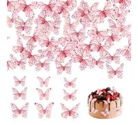 1 caja (40 piezas) mariposas 3D rosas, decoración de papel para tartas, postres y pasteles de fiesta