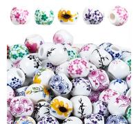 1 caja de 180 cuentas de Porcelana China de Colores de 8mm con Agujero grandes, Flores de Cerámica Redondas con Estampado Floral, Cuentas Espaciadoras Sueltas Vintage para Hacer Joyas, Puls