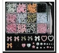1 Caja De Accesorios Para Uñas Con Lazo, 1 Pinza Y 1 Caja De Pequeñas Cuentas De Acero, Juego De Decoración De Uñas, Pajarita De Resina 3D, Accesorios Para Uñas De Bricolaje.