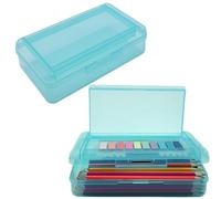1 caja de lápices, caja transparente de doble capa de gran capacidad, estuche rígido con tapa hermética, caja de lápices de diseño apilable, caja de lápices para suministros escolares de oficina, caja