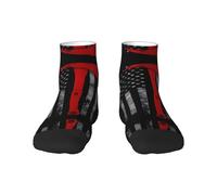 1 calcetines negros para adultos, unisex, suaves y acogedores, para deportes y uso casual, diseño de hacha de bombero, estampado de bandera de línea roja, no se ve y corte bajo, cálido para invierno