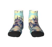 1 calcetines negros para adultos, unisex, suaves y acogedores, para deportes y uso casual, estampado de castillo de cuento de hadas invisibles y corte bajo, cálidos para invierno, 1 negro., Altoa