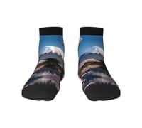 1 calcetines negros para adultos, unisex, suaves y acogedores, para deportes y uso casual, monte Fuji a principios de primavera, estampado invisible y corte bajo, cálido para invierno, 3 Negro, Altoa