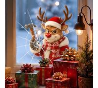 1 calcomanía de ventana de Navidad con diseño de reno de dibujos animados de doble cara, calcomanías estáticas para ventanas de alce de Navidad para decoración de cristal del hogar