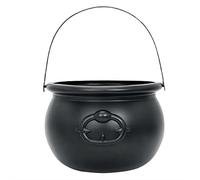 1 caldero de bruja negro pequeño de Halloween con asa, 19,5 cm, multiusos, color negro, para caramelos, para decoración de fiesta para el día de San Patricio y Halloween