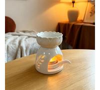 1 calentador de aceite de cerámica blanca y quemador de cera con cuchara, sin llama, sin mecha, ajustable, difusor de aroma, diseño hueco de trigo de loto, para decoración del hogar, oficina, spa