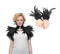 1 capa de plumas con 1 par de pulseras de plumas, disfraz de cuervo, fiesta de Halloween, danza, cumpleaños, carnaval, disfraz, accesorios de disfraz