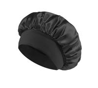 1 capó de satén liso ancho - Unisex Elastic Hair Care Cap for Night Sleep Bathing, 24 x 17 cm, Negro , Talla única