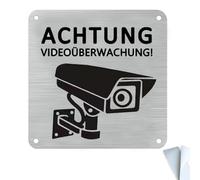 1 cartel de videovigilancia para seguridad, 15 x 15 cm, aluminio, con autoadhesivo y 4 agujeros, cámara de vigilancia, señal de advertencia