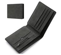 1 cartera de cuero, cartera delgada negra con tarjetero, compartimentos para billetes y bolsillo para monedas, soporte para tarjetas de crédito, monedero plegable para trabajo, negocios o viajes