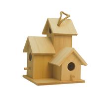 1 Casa para pájaros de tres compartimentos de madera - Adecuada para , actividades de pintura y decoración del hogar - 19.5 cm de x 16.3 cm de ancho, decoración del hogar de madera